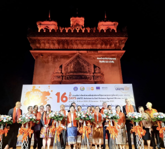 Patuxay Monument Illuminated in Orange to Say "No" to Violence Against Women and Girls