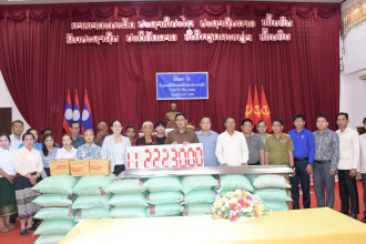 Champasak Province Donates Over 112 Million Kip in Relief Supplies to Assist Disaster-Affected Families in Pakse City